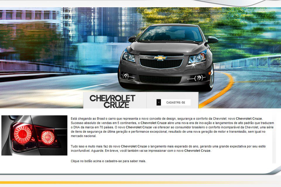 Chevrolet já divulga Cruze em seu site