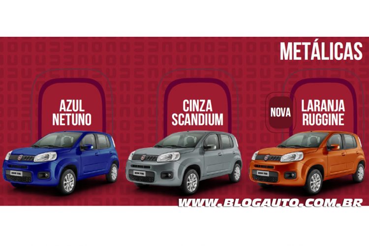 Fiat Uno 2015 Attractive e Evolution Azul Netuno, Cinza Scandium e nova Laranja Ruggine Metálicas