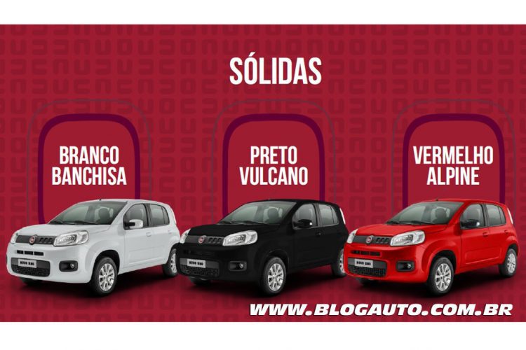 Fiat Uno 2015 Attractive e Evolution Branco Banchisa, Preto Vulcano e Vermelho Alpine Sólidas