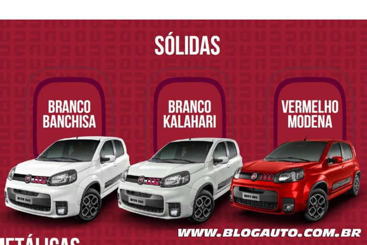 Fiat Uno 2015 Sporting Branco Banchisa,  Branco Kalahari e Vermelho Modena Sólidas