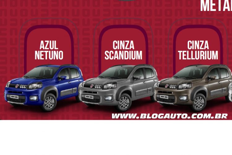 Fiat Uno 2015 Way Azul Netuno, Cinza Scandium e Cinza Tellurium Metálicas