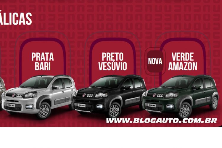 Fiat Uno 2015 Way Prata Bari, Preto Vesúvio e nova Verde Amazon Metálicas